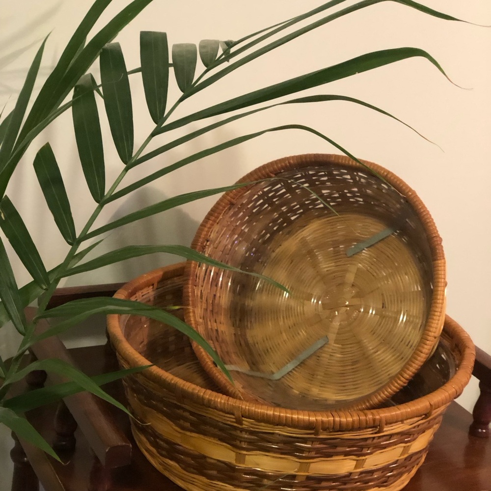 Set of 8 & 10 inch Brown Wicker Plastic Lined Baskets